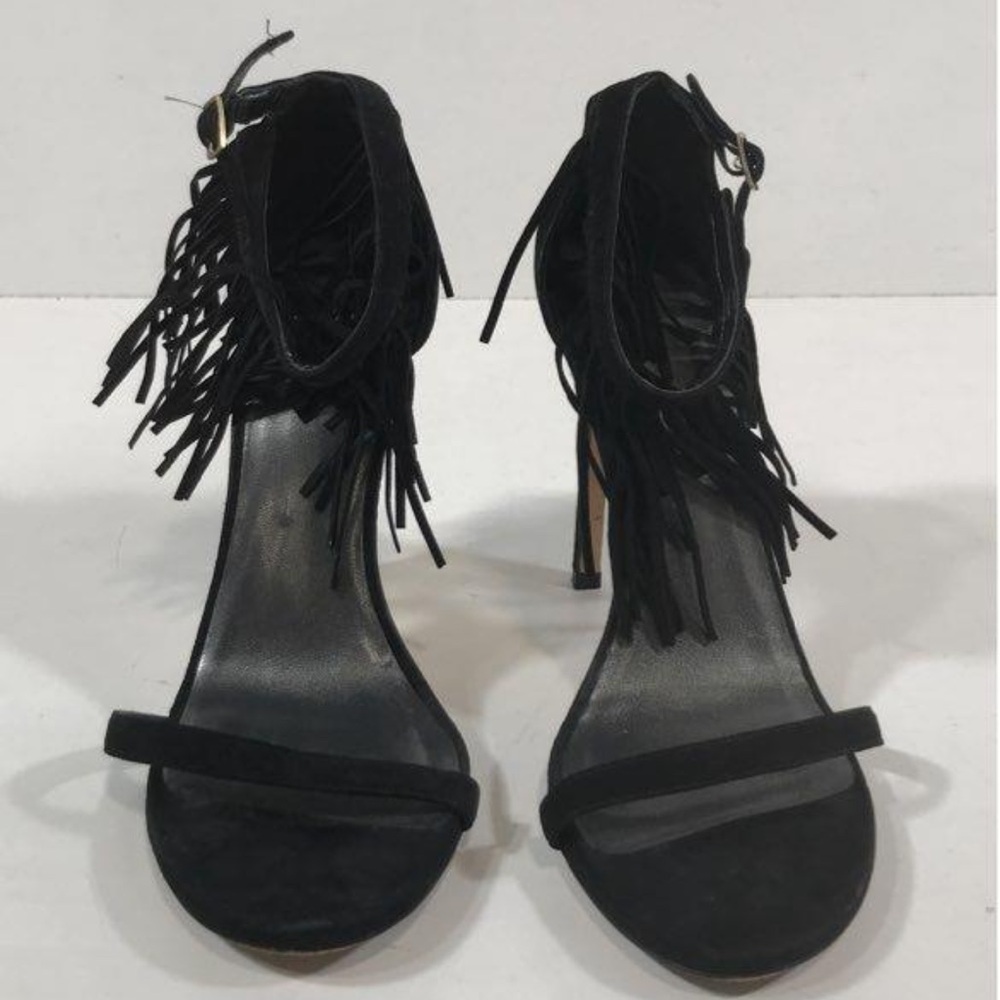 Women’s Stuart Weitzman Black Suede Fringe High Heel Sandals Size 10M
